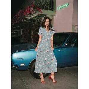 NEW Reformation x Devon Lee Carlson Michelle Floral Dress Midi V Neck Sz 2 Flaw